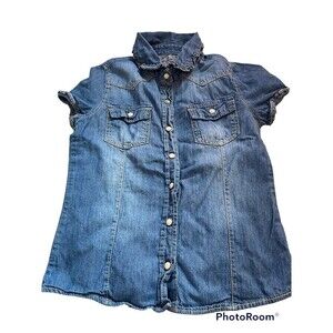 The Childrens Place Girls Short Sleeve Pearl Button Snap Collared Top. Sz. XL/14